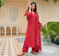 Cotton Red Suit with Mulmal Dupatta - Shukrana Fashion