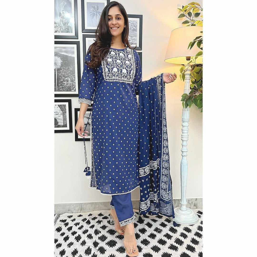 Cotton Kurta Set with Malmal Dupatta - Shukrana Fashion