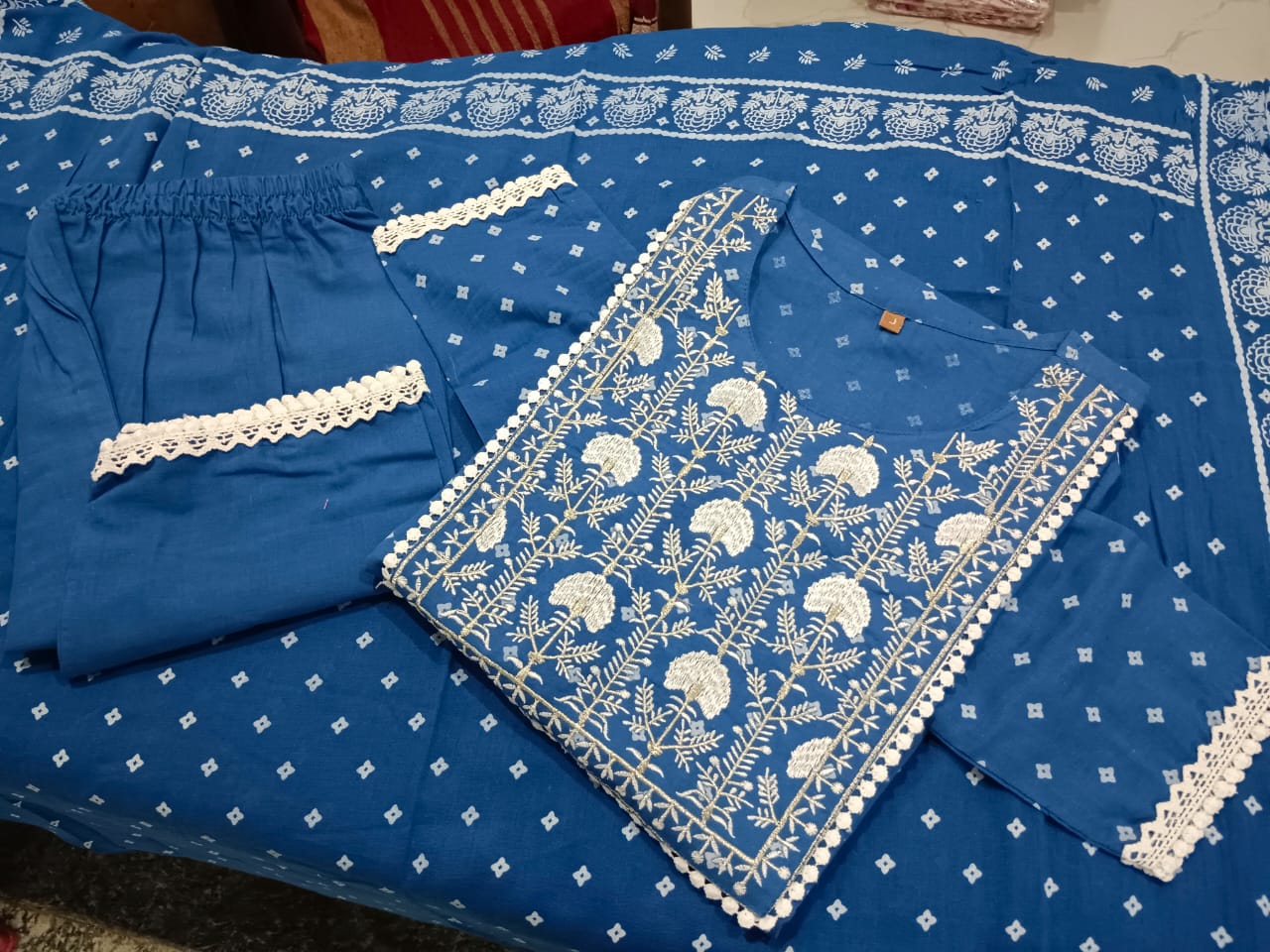 Cotton Kurta Set with Malmal Dupatta - Shukrana Fashion