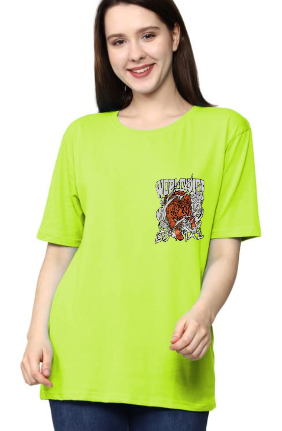 Women Printed Neon Green Oversized Tshirt