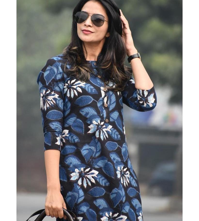 Blue Printed Cotton Kurti Set - Shukrana Fashion