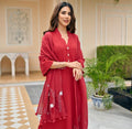 Cotton Red Suit with Mulmal Dupatta - Shukrana Fashion