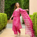 Cotton Bhandej Hot Pink Suit Set - Shukrana Fashion