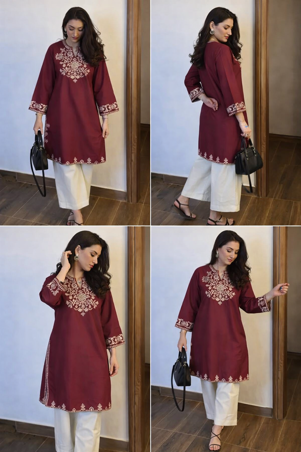 Mehroon Cotton Embroidered Cord Set