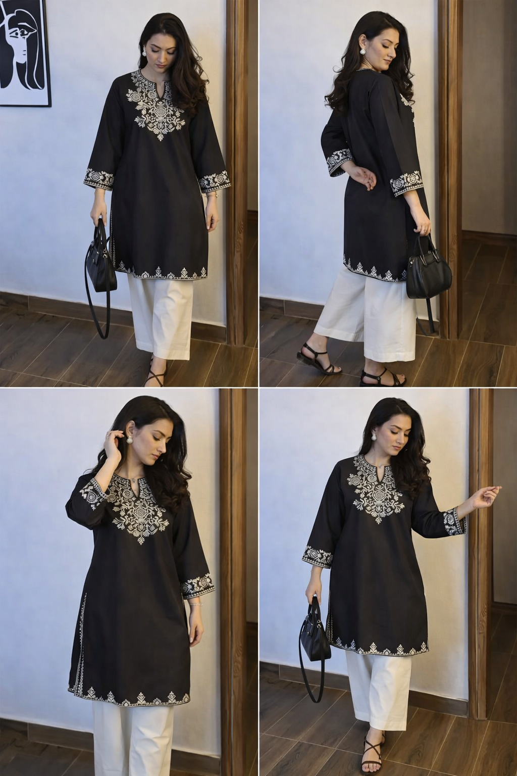 Black Cotton Embroidered Cord Set