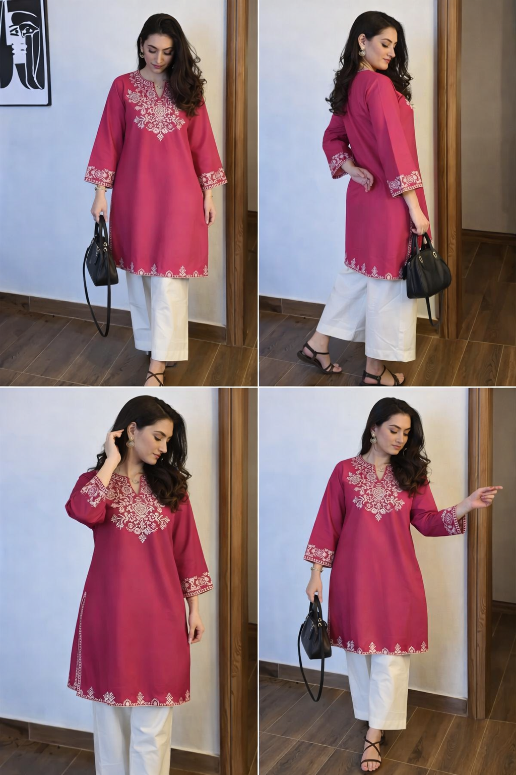 Pink Cotton Embroidered Cord Set