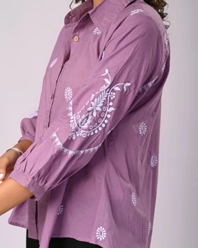 Lavender Embroidered Cotton stylish Shirt