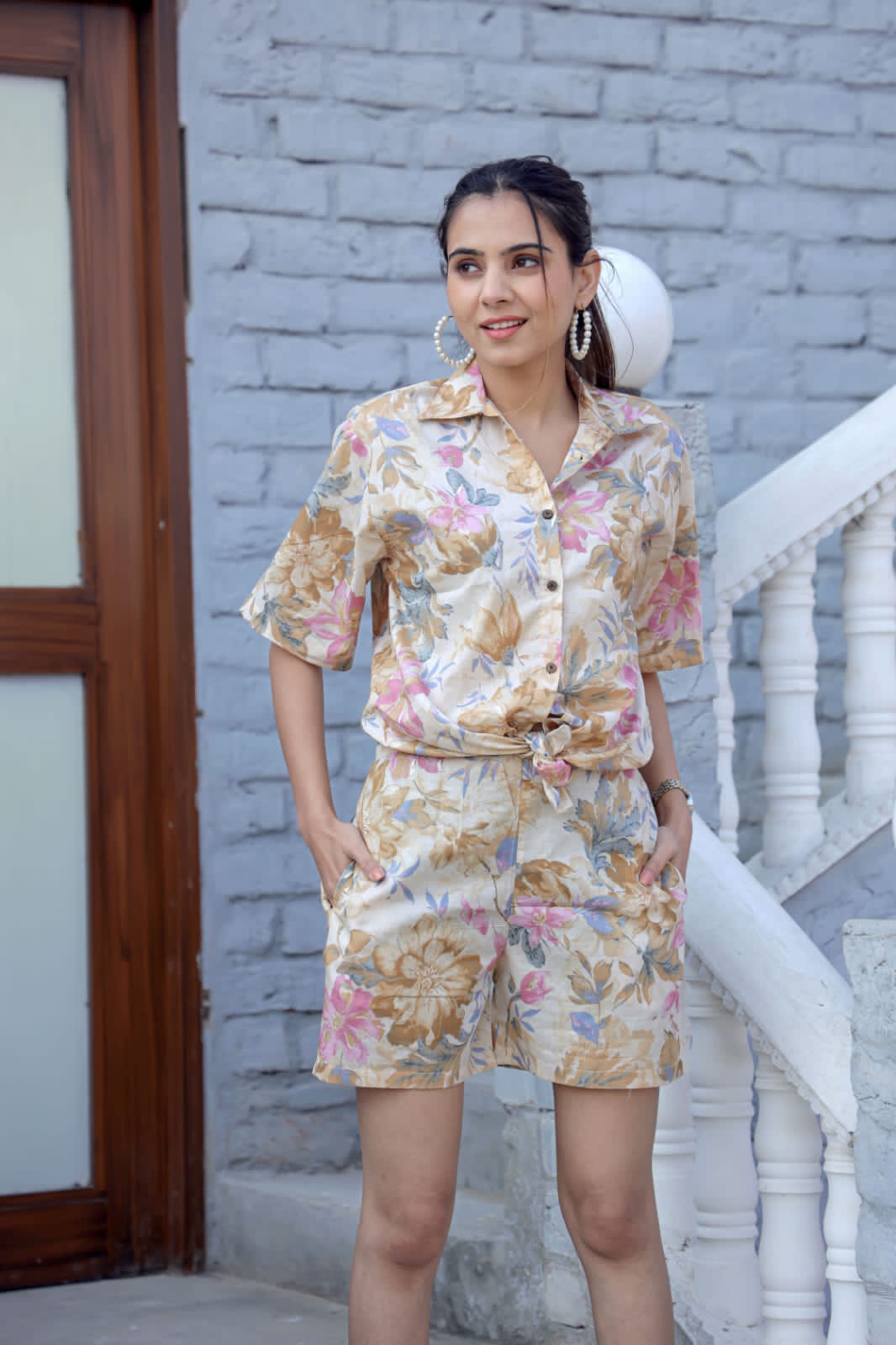 Cotton Modal Silk Shirt & Shorts Cord Set