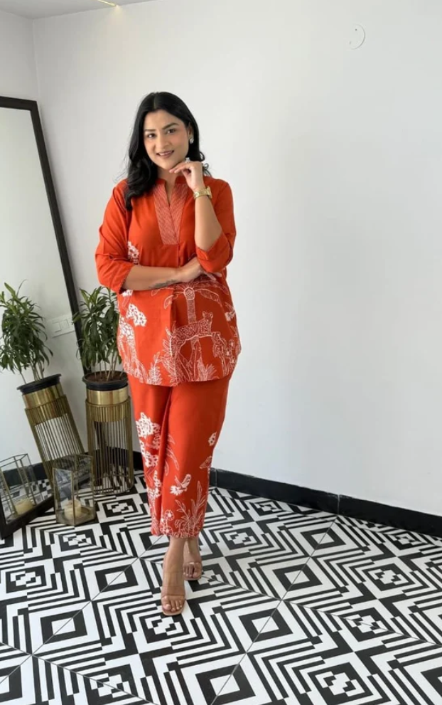 Rust Orange  Stylish  Cord Set