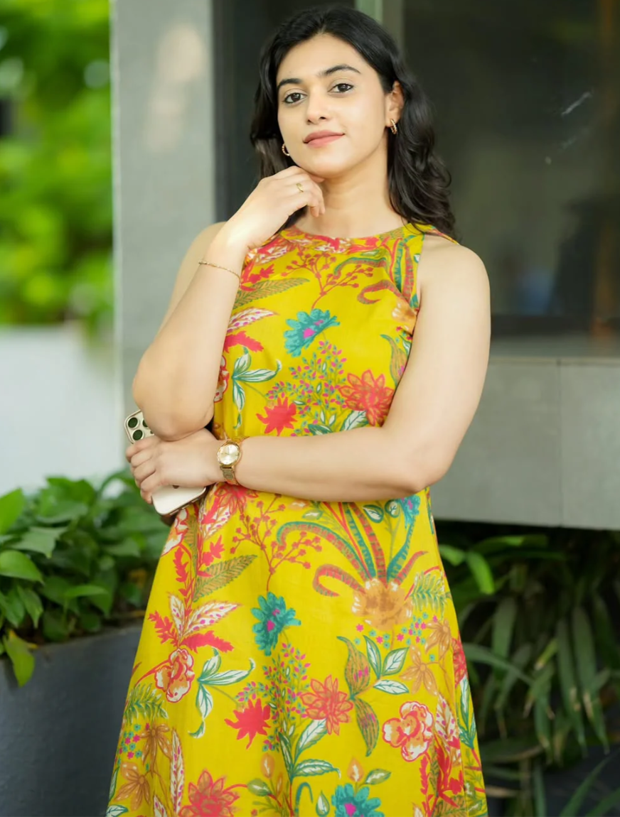 Mustard Yellow  Printed  Cotton Kurta Set
