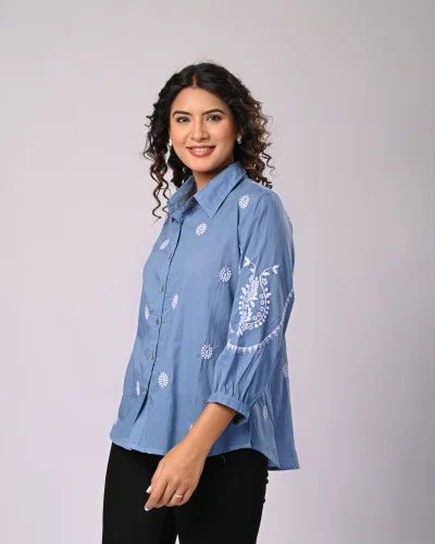 Sky Blue Embroidered Cotton stylish Shirt