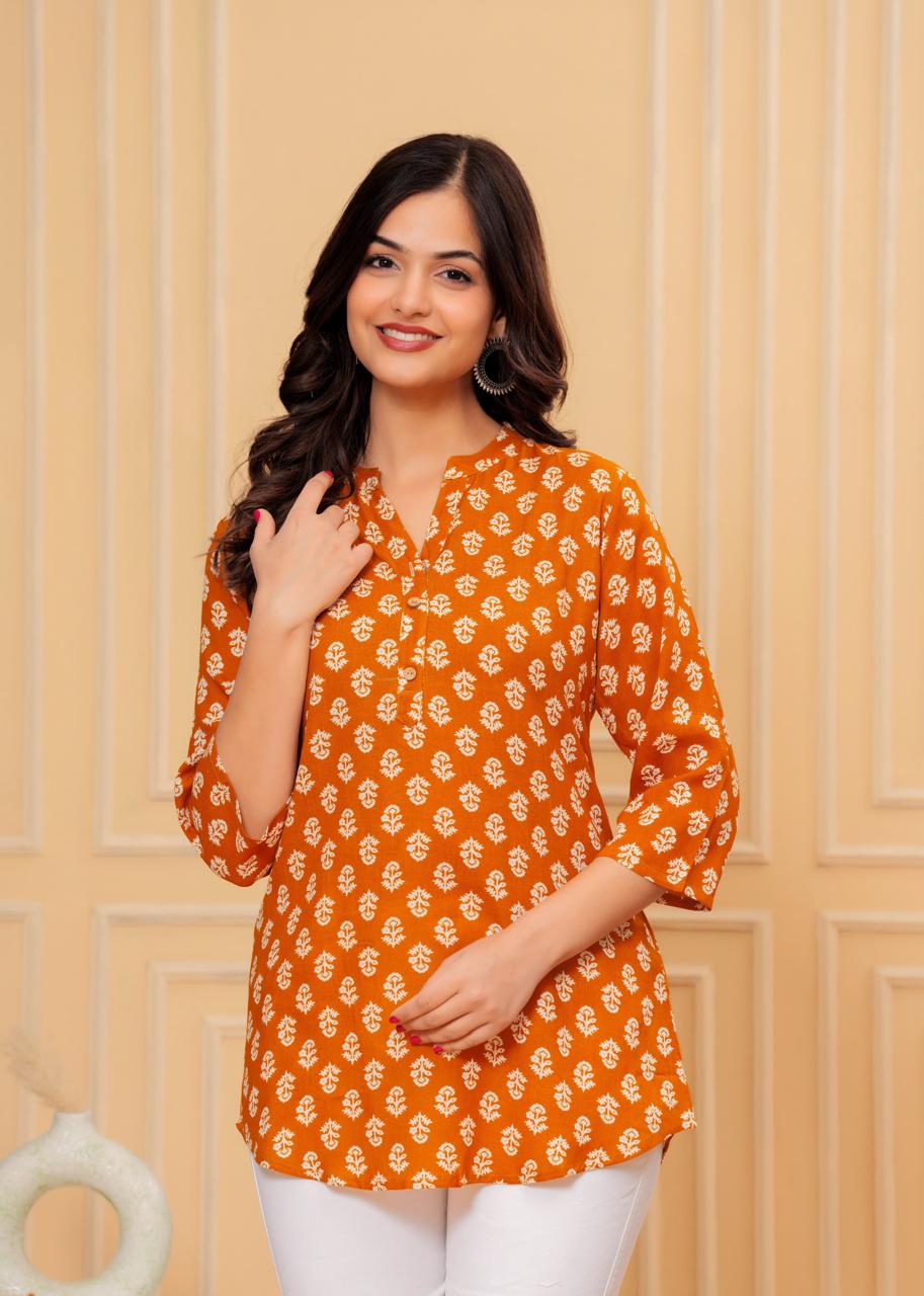 Orange Print  Rayon Tops for Summer 🔥⛱️💖