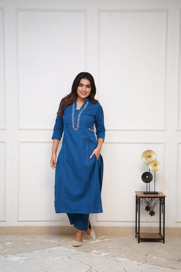 Embroidered Cotton Kurta Set