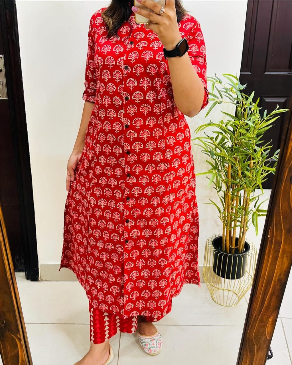 Cotton Red Stylish Kurta Set