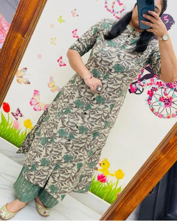 Summer Porcine Print Cotton Kurta Set