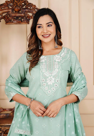 Cotton Embroidery 3pc Suit Set