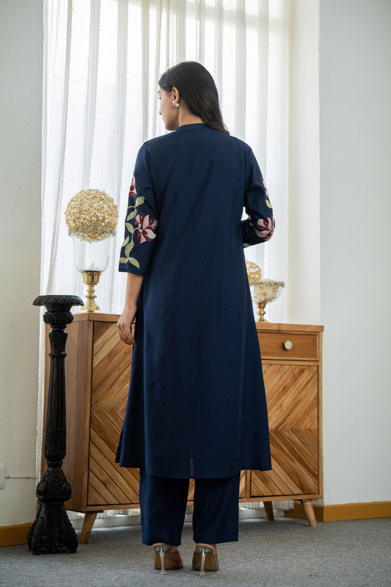 Blue Cotton Embroidery Kurta Set