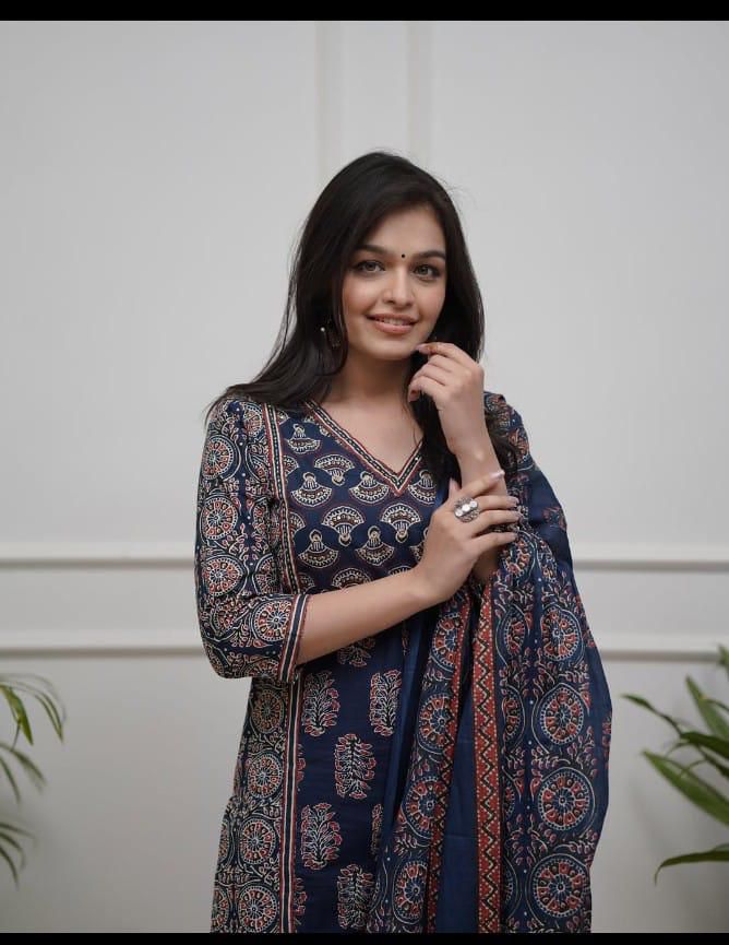 Elegant Cotton Frock-Style 3PC Suit Set