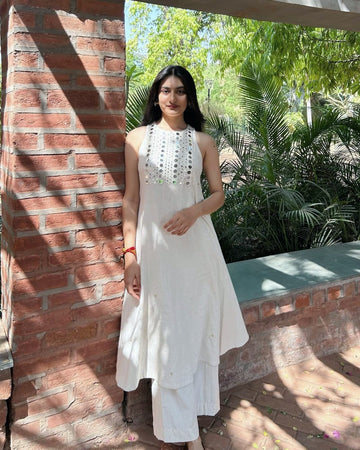 White A-Line with Plazo Kurta Set