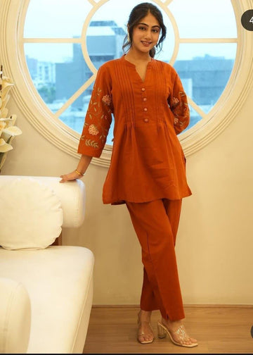 Elegant Embroidered Cotton Co-Ord Set