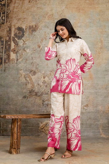 Pink Printed Classy Cotton Cord Set