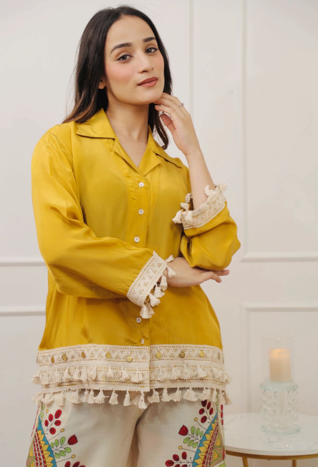 Mustard Yellow A-Cut Cotton Stylish Cord Set