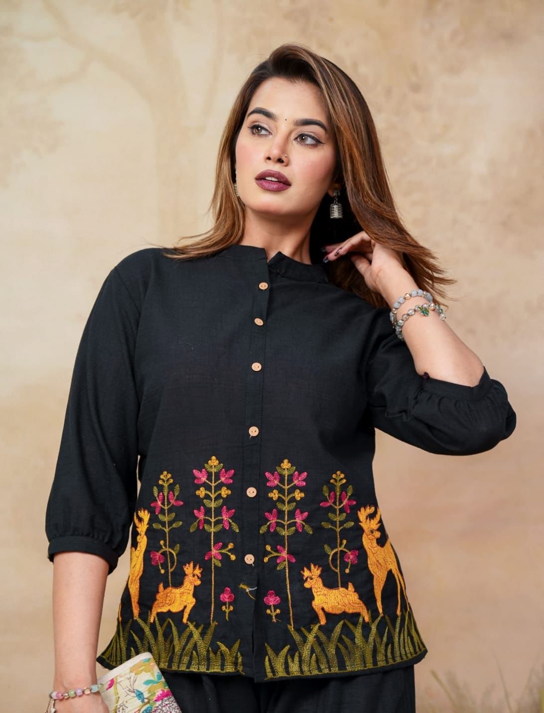 Elegant Black Embroidery Cotton Cord Set