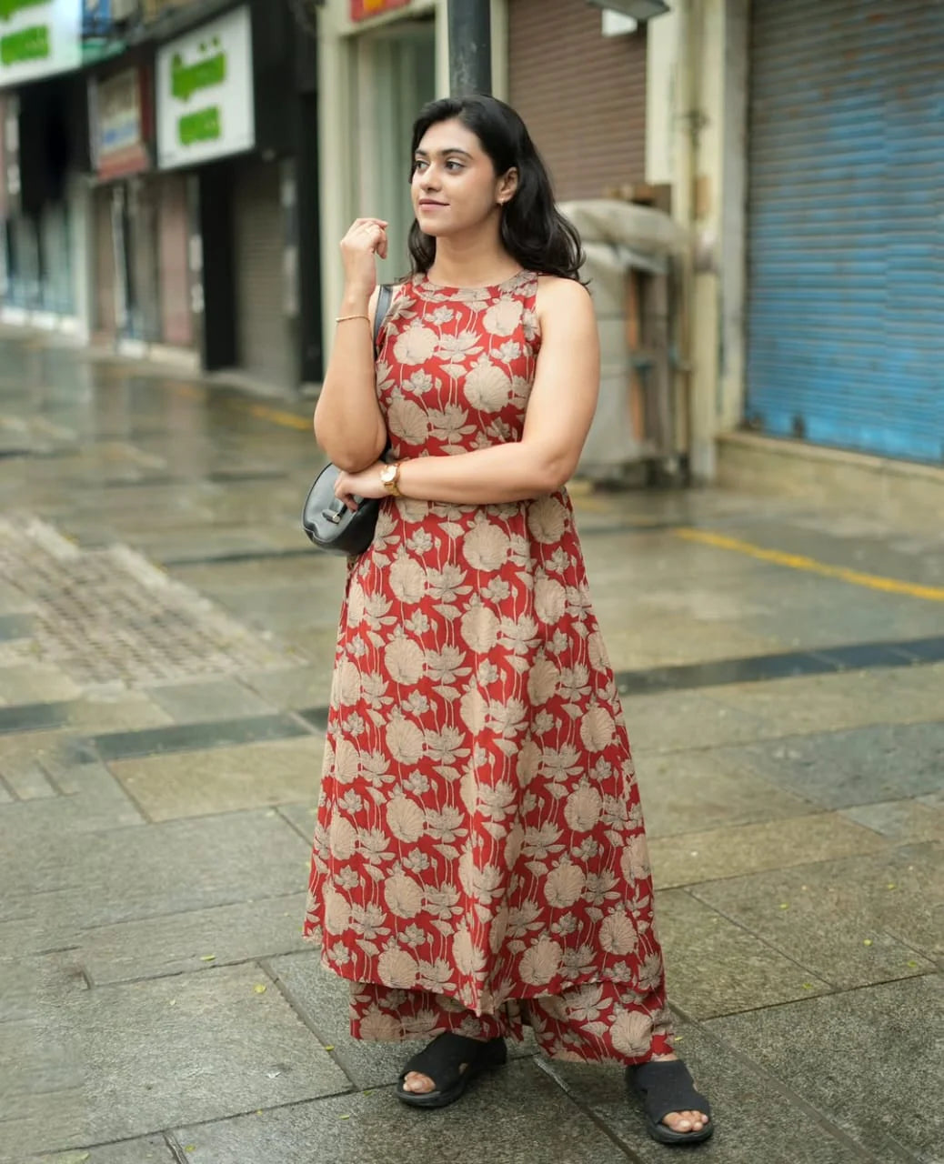 Brown Print Cotton Kurta Set