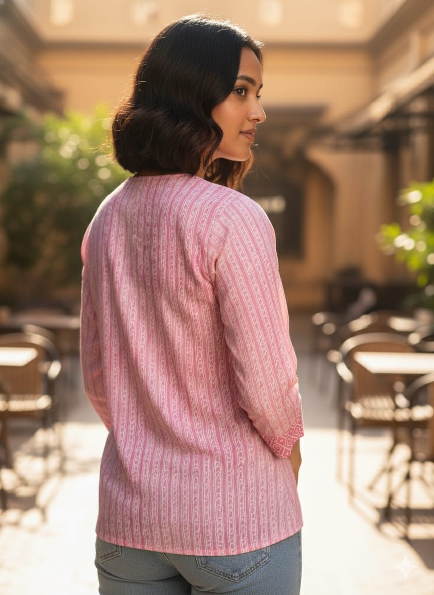 Hand Block Printed Cotton Pink Tunic