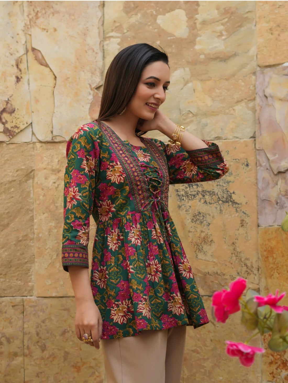 Brown Florals in Cotton Tunic