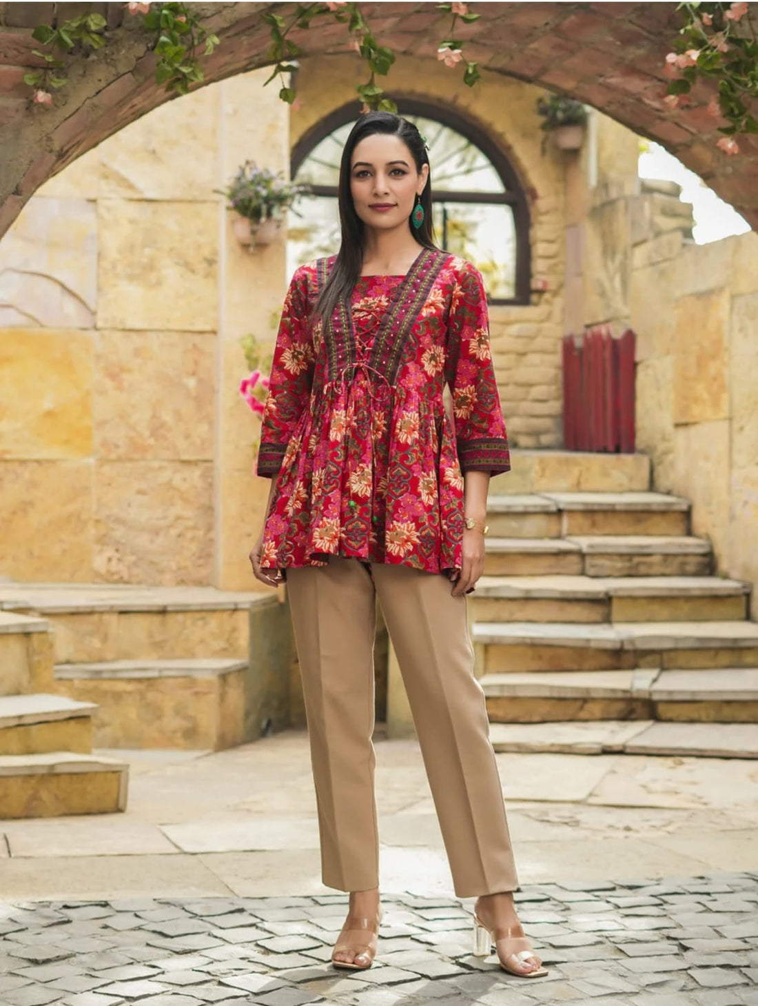Red Florals in Cotton Tunic