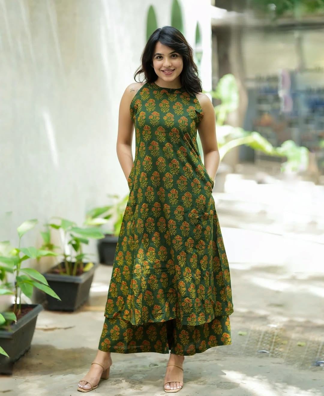 Green Boota Printed Cotton Kurta Set