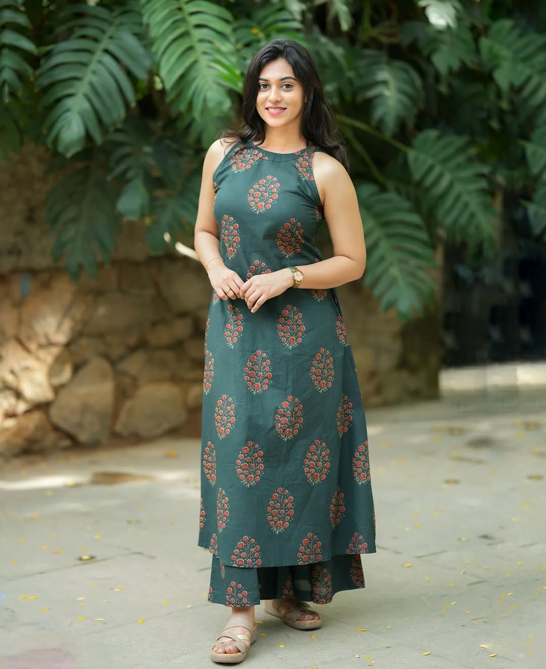 Olive Green Printed Cotton Kurta Set