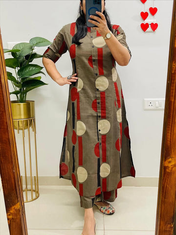 Premium Mehndi Green Polka Dot Cotton Kurta Set