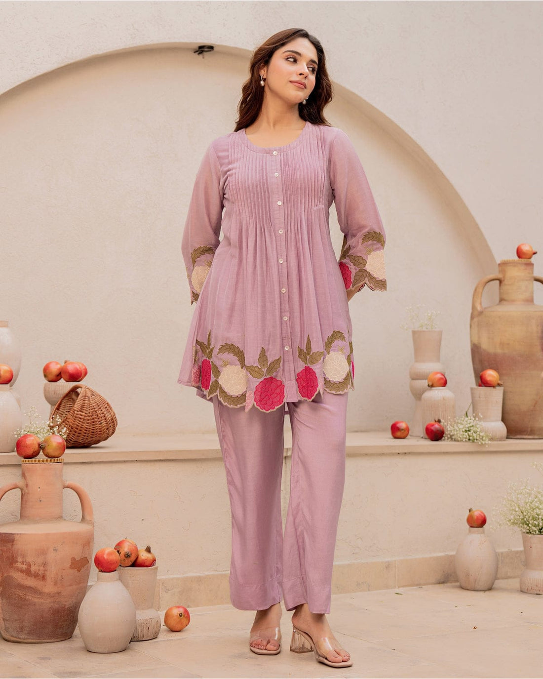 Light Mauve Embroidered Cotton Co-Ord Set
