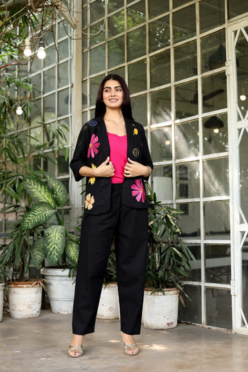 Embroidered Cotton Flex Blazer Cord Set