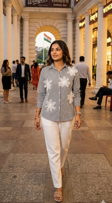 Grey Elegance Pearl Stripe Shirt