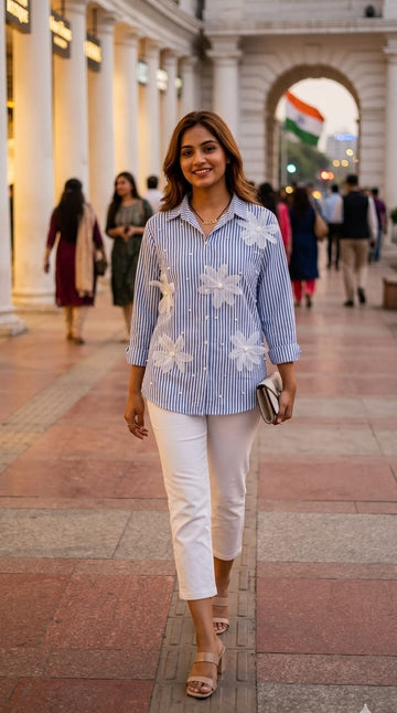 Blue Elegance Pearl Stripe Shirt