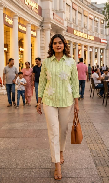 Green Elegance Pearl Stripe Shirt