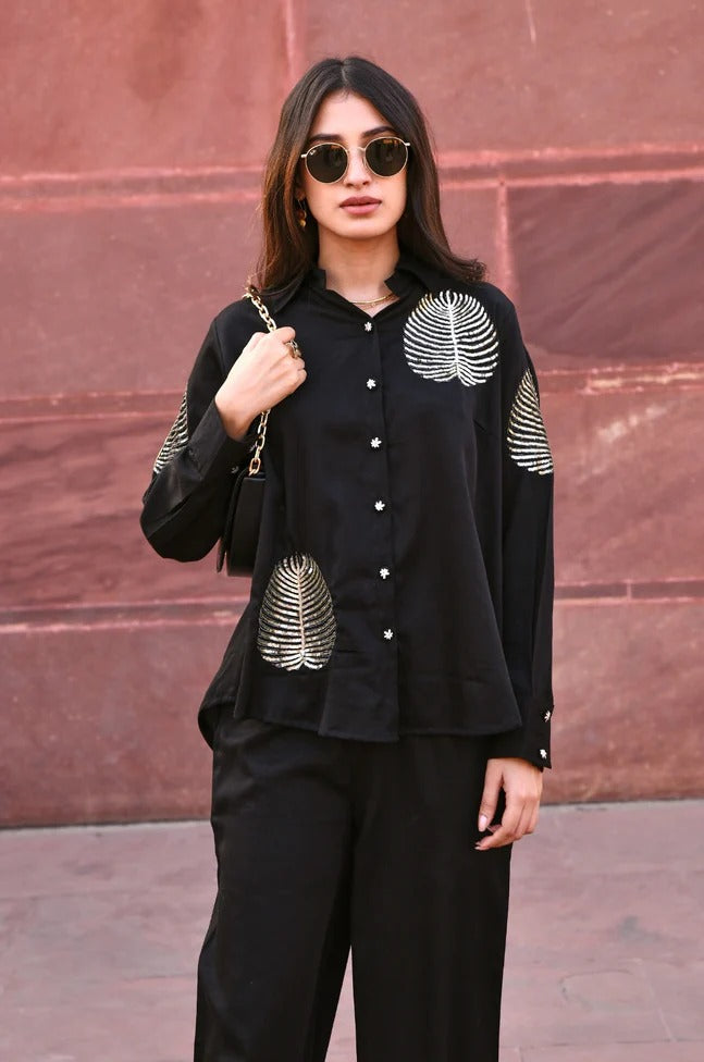 Classy Sequin Shirt & Pant Cotton Cord Set - Shukrana Fashion