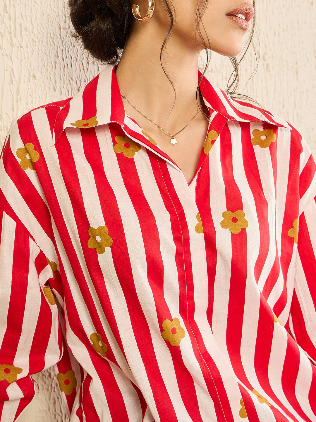 Pink Printed Asymmetrical Cotton Shirt